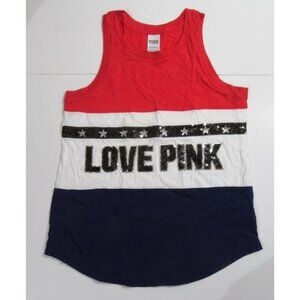Victoria's Secret Pink Tank Top Red White & Blue Bling Sequins Size Small NEW